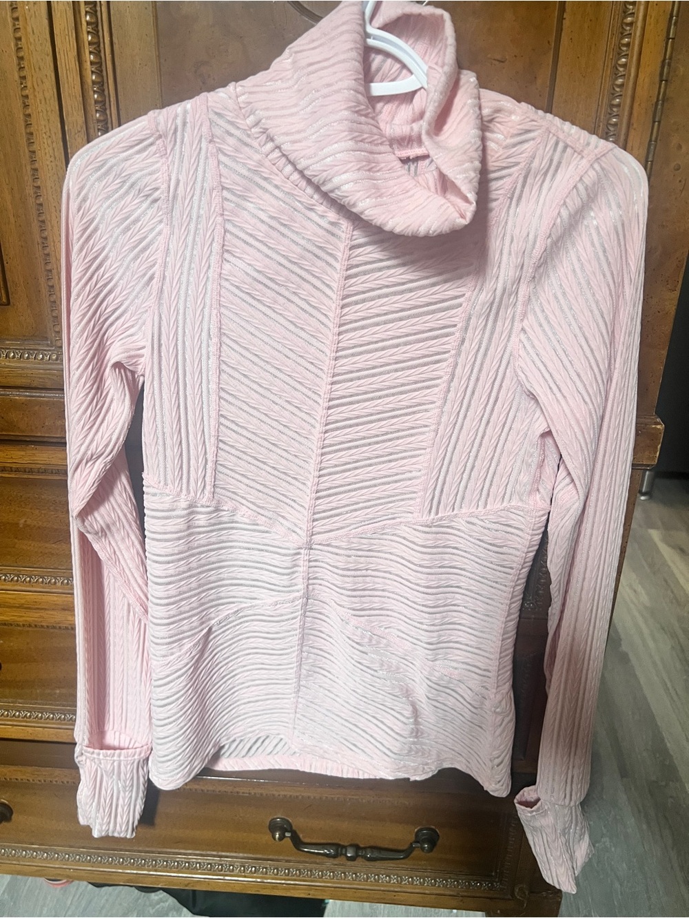 FP Movement by Free People Pale Pink Ribbed Cowl Neck Sweater
